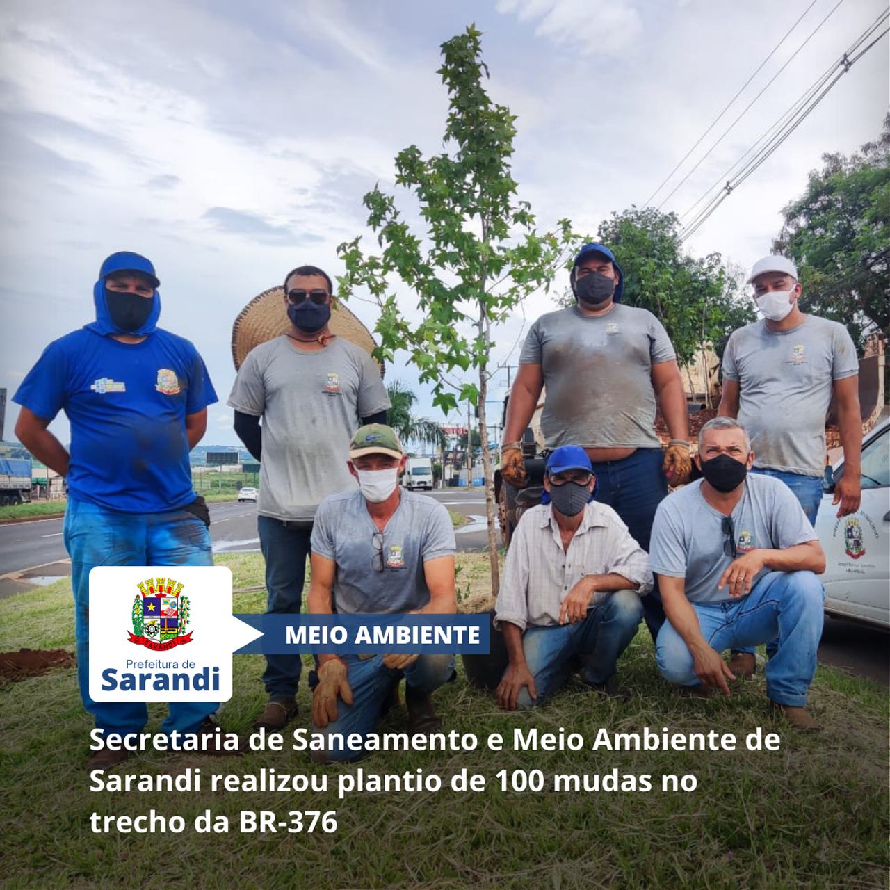 Secretaria de Saneamento e Meio Ambiente de Sarandi realizou o plantio de 100 mudas no trecho da BR 376